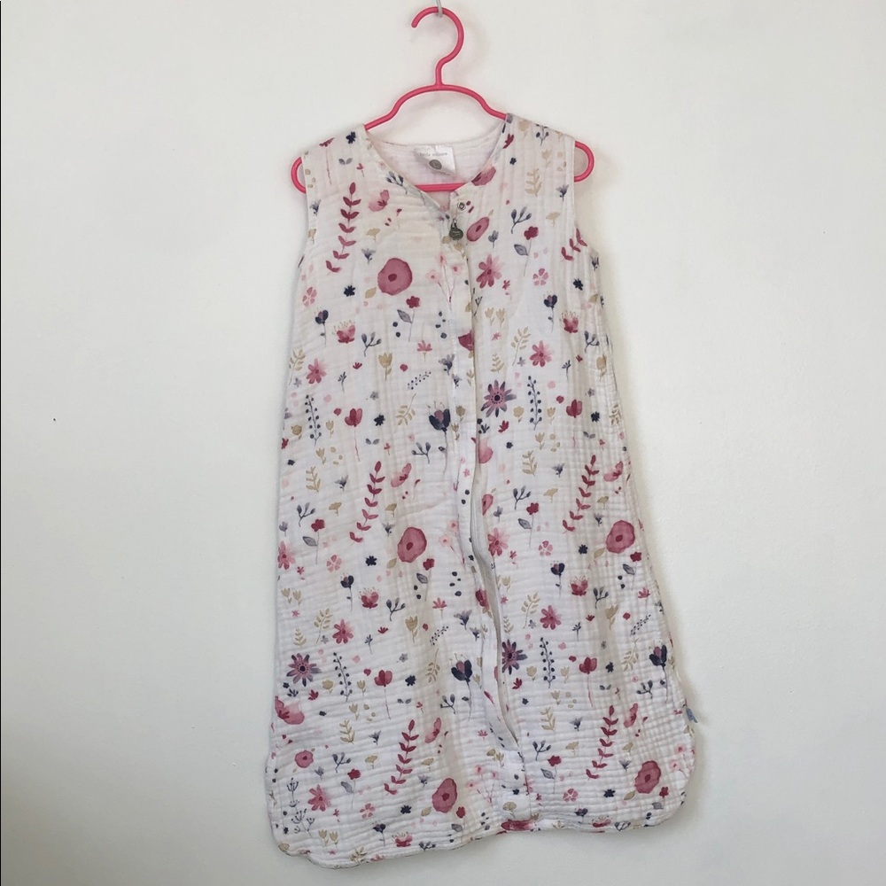 Sleeveless Floral Muslin Sleep Sack in White and Pink - Cozy Baby Sleep Bag